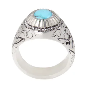 انگشتر نقره مردانه بازرگانی میلادی مدل  سنگ فیروزه طبیعی نیشابور کد AM_2005