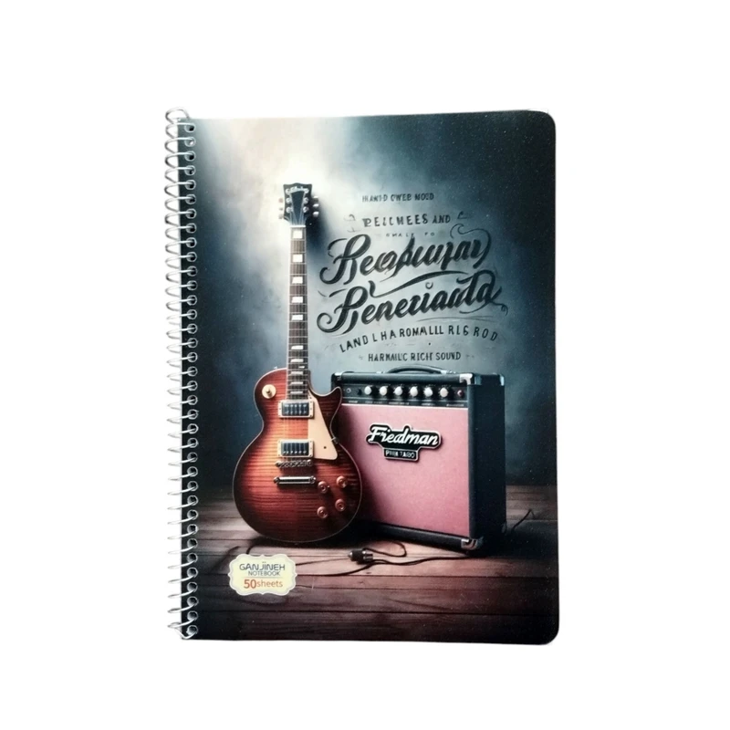 دفتر زبان 50 برگ گنجینه مدل سه خط طرح گیتار