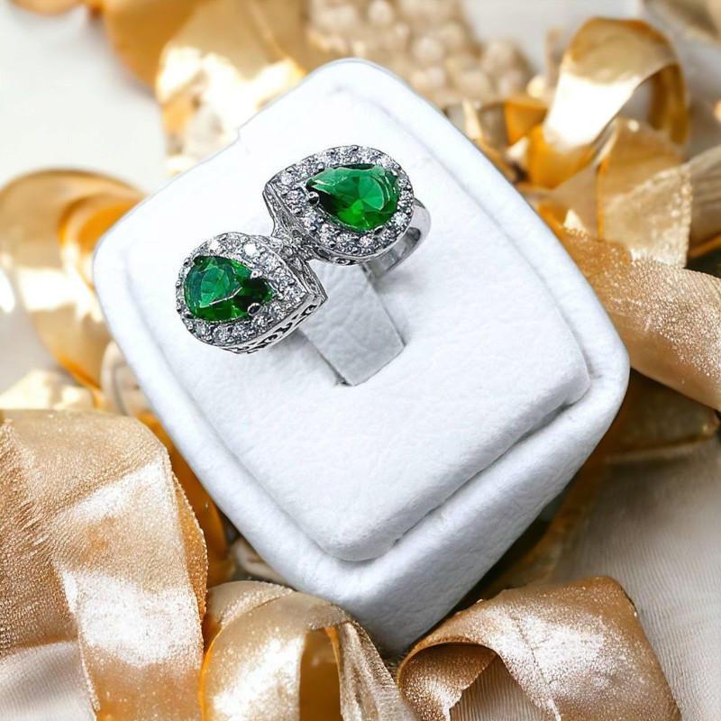 انگشتر نقره زنانه مدل زمرد دولاین RZZDEH-0144