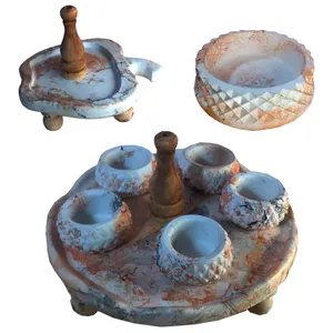 مجموعه ظروف هفت سین ۸ پارچه مدل   ماربل پتینه طرح پیاله کد 62340