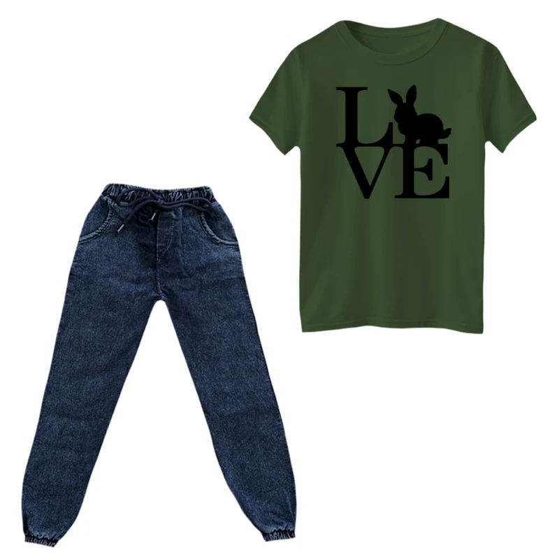 ست تی‌شرت و شلوار دخترانه مدل خرگوش کد ۵