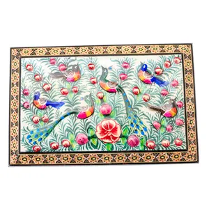 جعبه جواهرات خاتم کاری صنایع دستی فاخر طرح گل و مرغ برجسته کد Gr22145