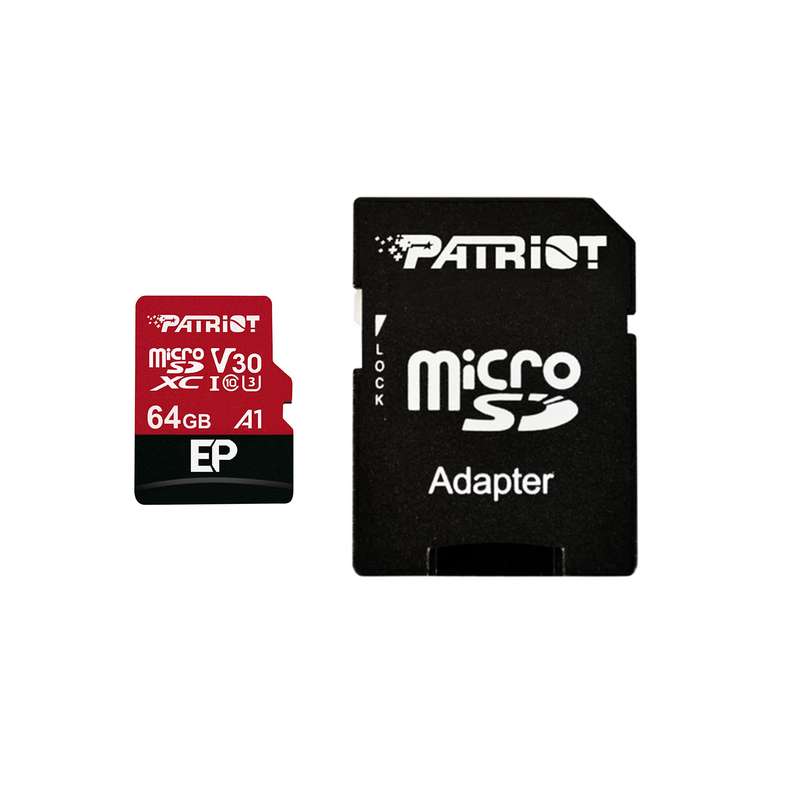 کارت حافظه microSDXC پتریوت مدل EP کلاس 10 استاندارد UHS-I U3-V30 سرعت 90MBpsظرفیت 64 گیگابایت به همراه آداپتورSD کارت حافظه microSDXC پتریوت مدل EP کلاس 10 استاندارد UHS-I U3-V30 سرعت 90MBpsظرفیت 64 گیگابایت به همراه آداپتورSD
