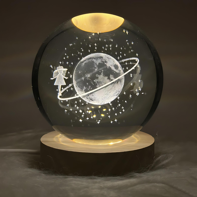 چراغ خواب مدل  گوی شیشه ای 3D طرح دختر و ماه