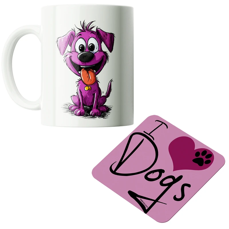 ماگ پاد آفرین مدل سگ کیوت فانتزی بامزه کارتونی کد PZ198 به همراه زیرلیوانی