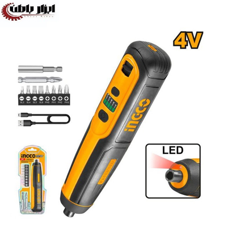 پیچ گوشتی شارژی اینکو مدل CSDLI0413-4V مجموعه 12 عددی