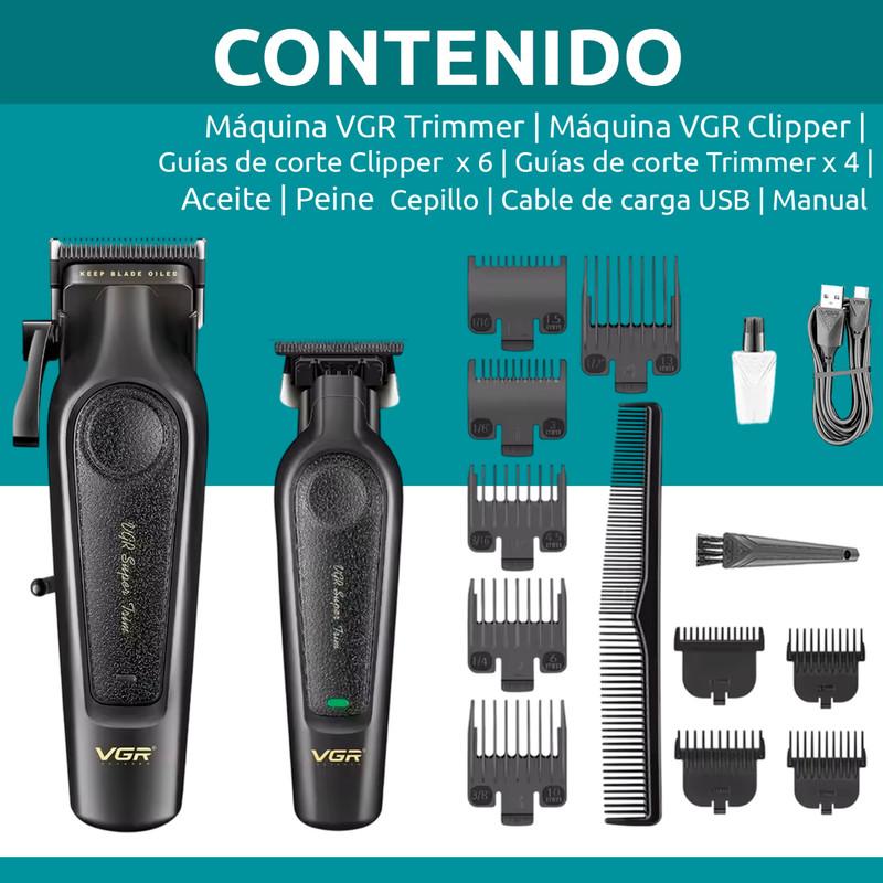 ماشین اصلاح موی سر و صورت شارژی وی جی ار مدل V-197 & 995 مجموعه 2 عددی