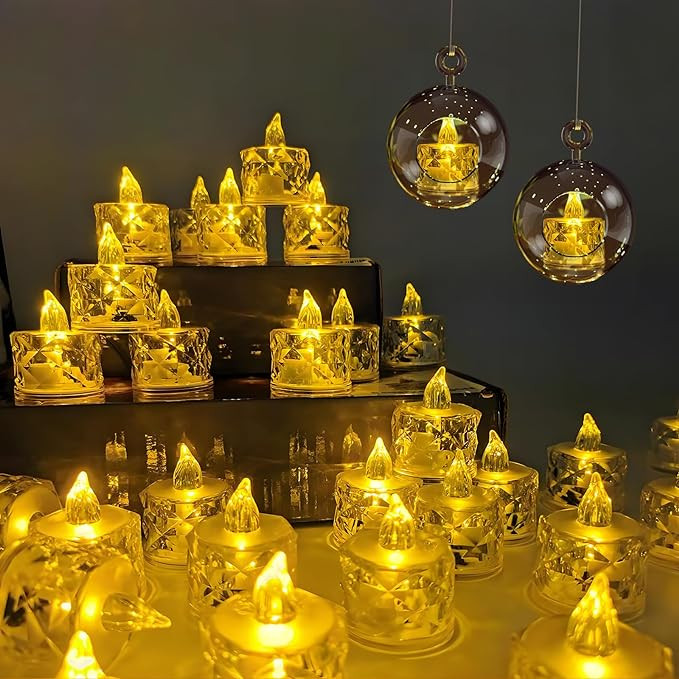 شمع ال ای دی مدل کریستالی شفاف طرح Diamond مجموعه 6 عددی