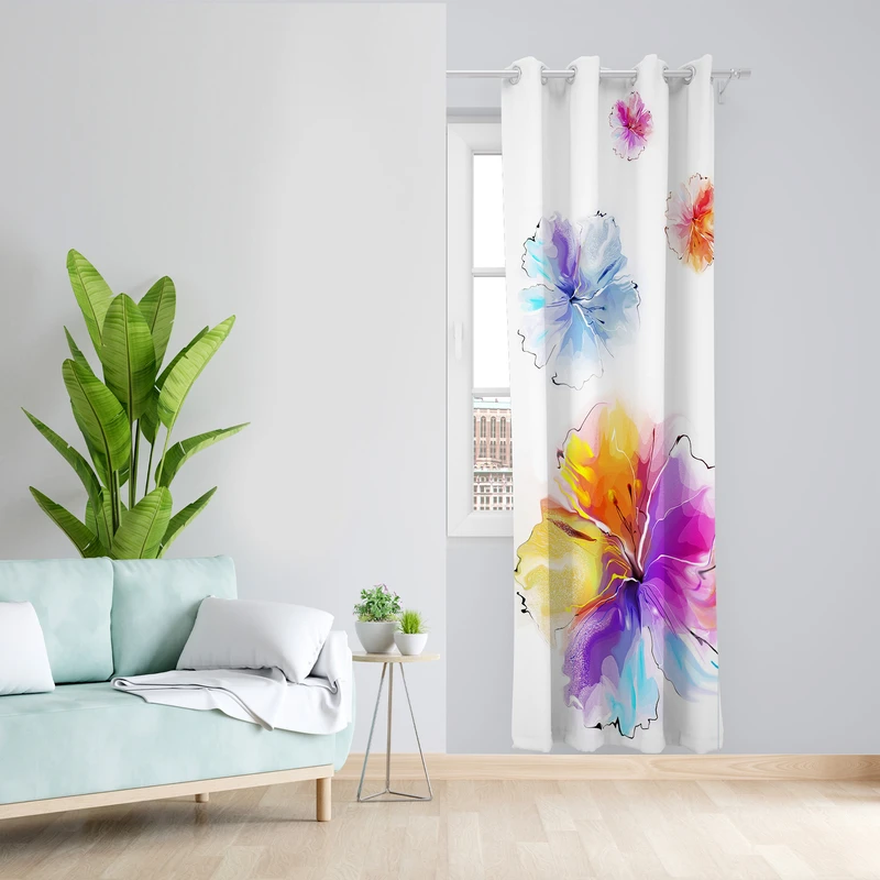 پرده طرح گل آبرنگی مدل مخمل پانچی کد L 458 Z سایز 140x200 سانتی متر