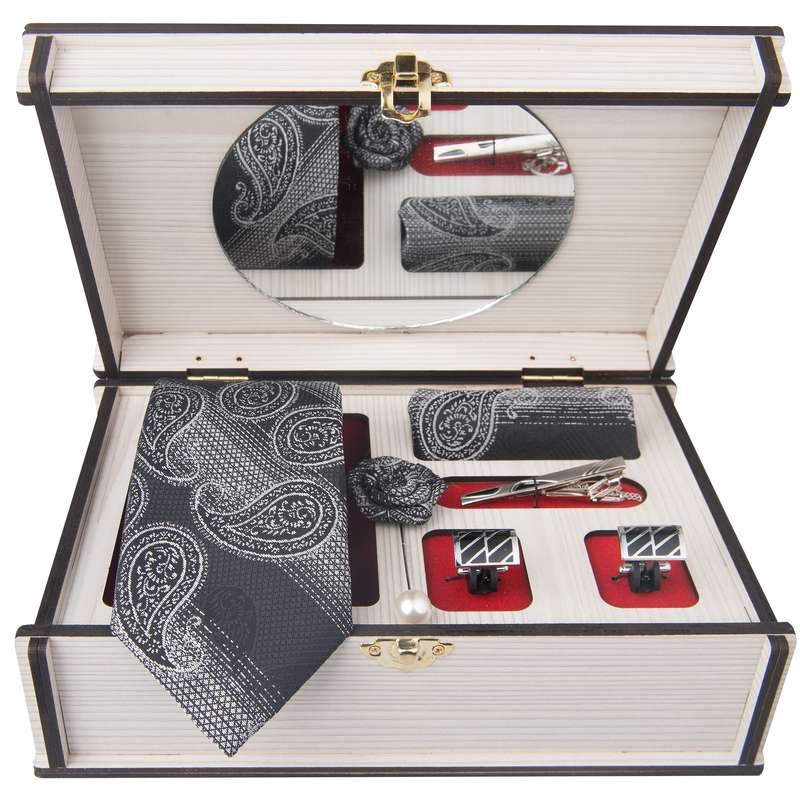 ست کراوات و دستمال جیب و دکمه سردست و گل کت مردانه جیان فرانکو روسی مدل GF-PA2458-BOX