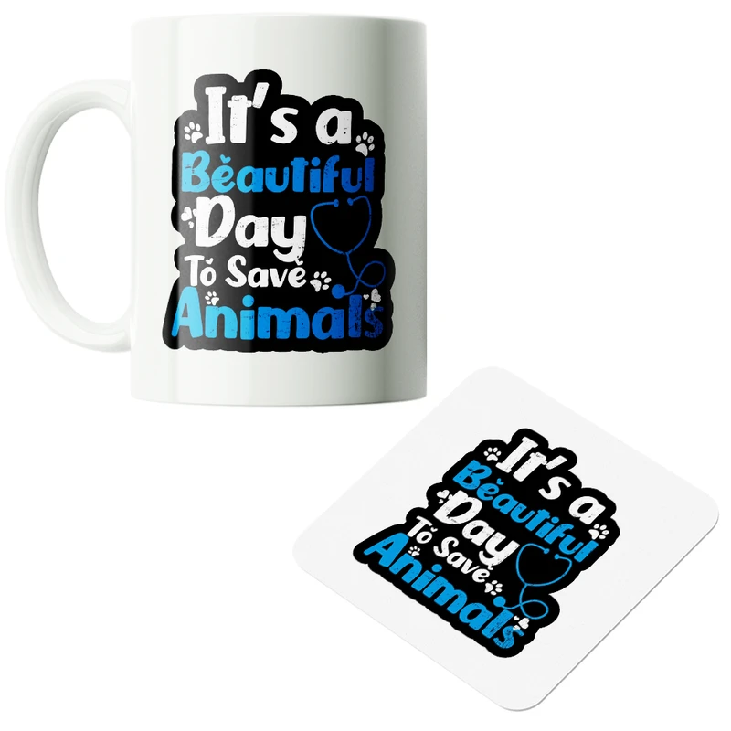 ماگ پاد آفرین مدل دامپزشک پت شاپ حامی حیوانات کد PZ496 به همراه زیرلیوانی