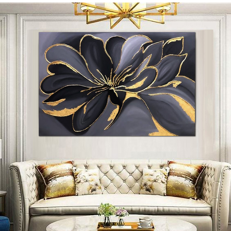 تابلو نقاشی ورق طلا طرح گل دکوراتیو کد a25