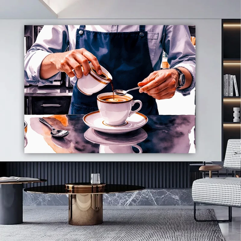 پوستر پارچه ای طرح مخمل باریستا مدل آرت لاته کد FP106450