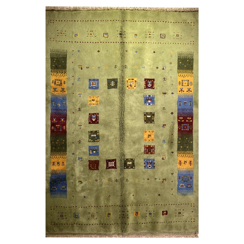 گبه دستبافت قشقایی سه متری کد NKP.RJ164 زمینه سبز