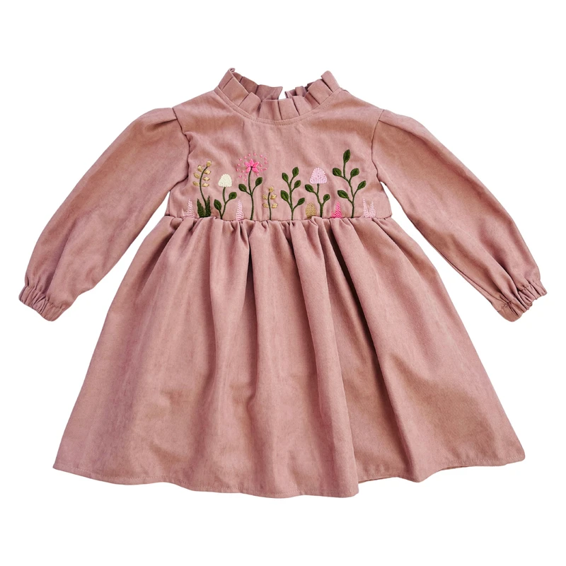 پیراهن آستین بلند یقه گرد دخترانه مدل گلدوزی بهار