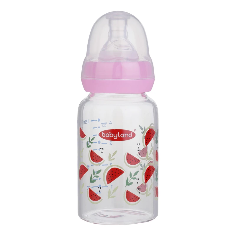 شیشه شیر بیبی لند مدل کلاسیک فندقی پیرکس کاوردار کد 05420 گنجایش 120 میلی لیتر 