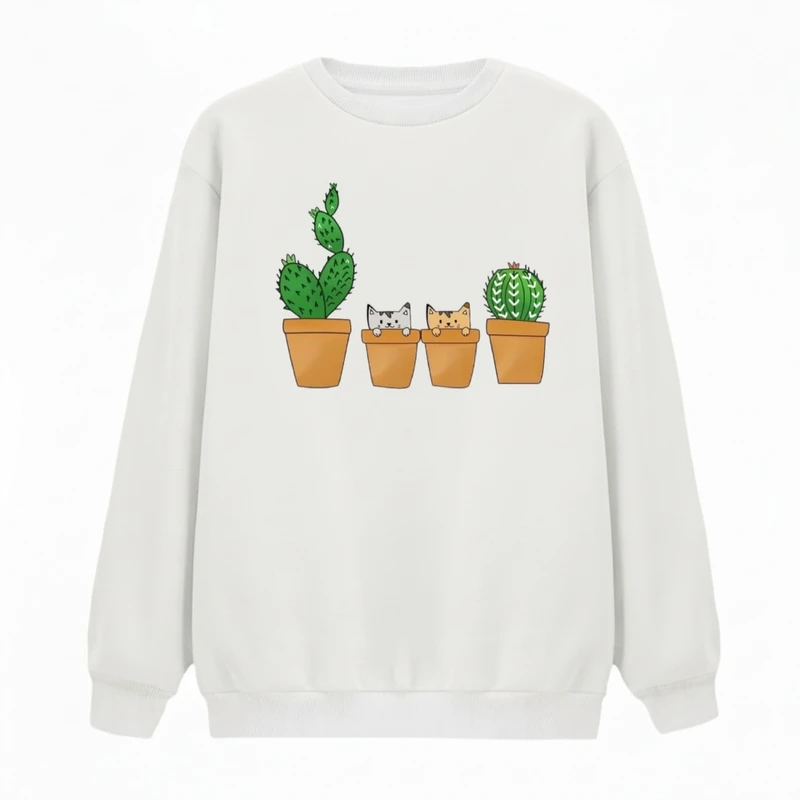 سویشرت زنانه مدل کاکتوس و گربه کد v2 