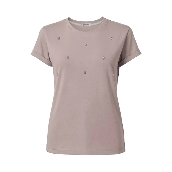 تی‌شرت آستین کوتاه زنانه ایپلیک زی مدل نگین دار کد IP19.2