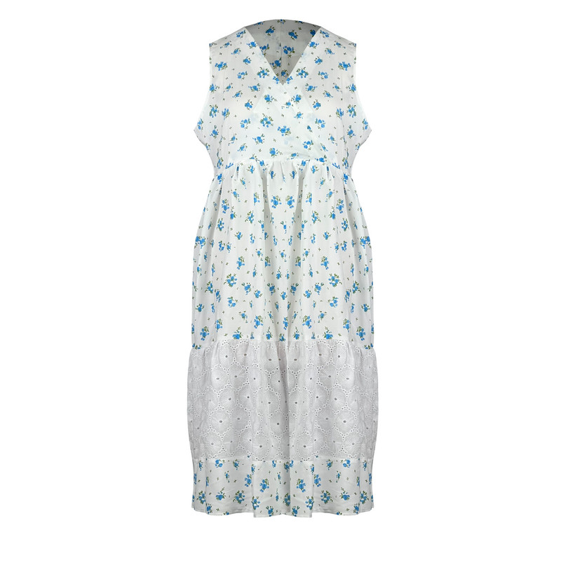 ست پیراهن و شومیز زنانه مدل گل گلی چین دار گره ای کد AK1107 رنگ آبی