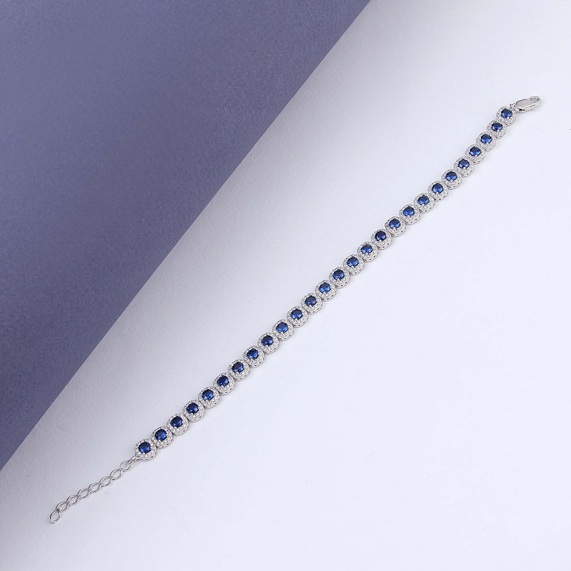 دستبند نقره زنانه مدل ماهلین یاقوت کبود کد rzzdeh-084