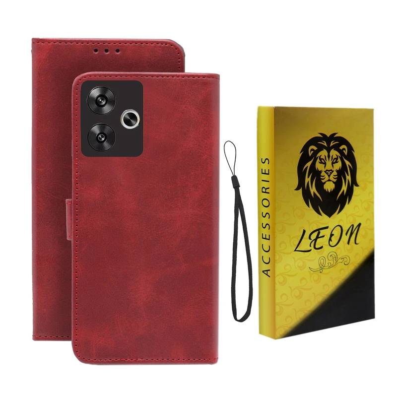 کیف کلاسوری لئون مدل Scusa Oro مناسب برای گوشی موبایل شیائومی Poco F6 همراه بند آویز