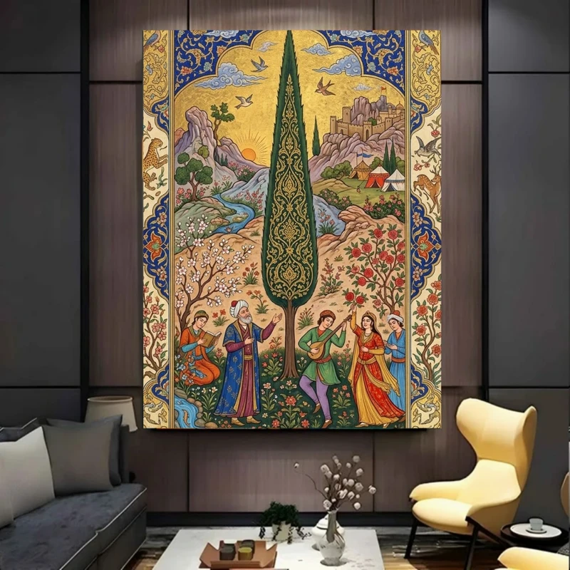 پوستر پارچه ای طرح مخمل  نقاشی ایرانی مدل سنتی کد BK58101