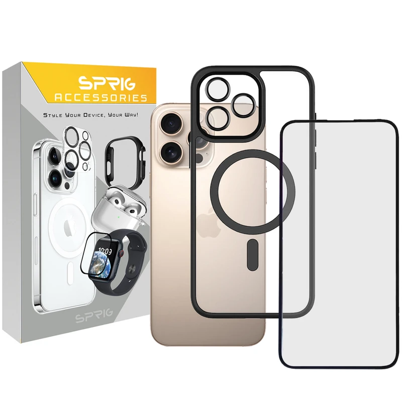کاور اسپریگ مدل BRD Magsafe-Ring مناسب برای گوشی موبایل اپل Iphone 15 Pro max به همراه محافظ صفحه نمایش و محافظ لنز دوربین
