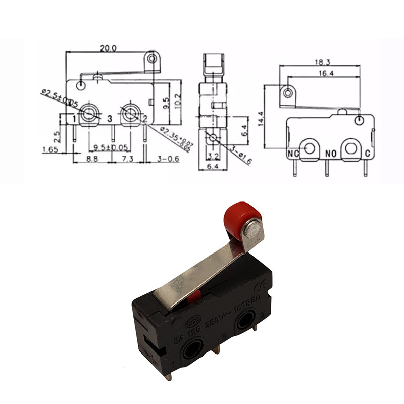 میکرو سوئیچ اهرم دار مدل 5A-250V-KW11.3Z بسته 5 عددی