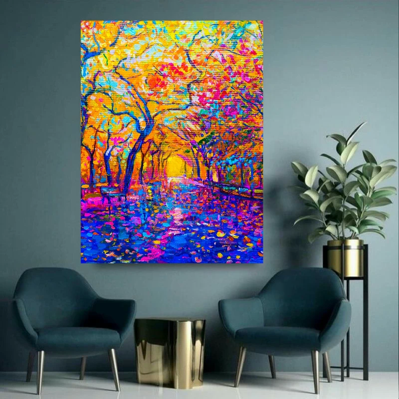 تابلو بوم طرح نقاشی آبرنگی مدل فصل پائیز کد BK1831