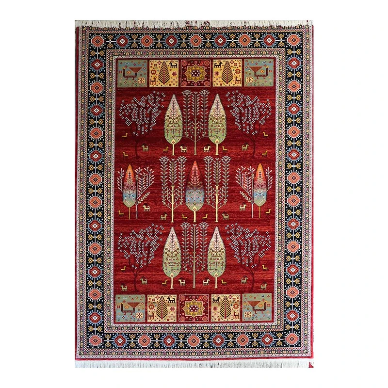 فرش ماشینی 700 شانه زمینه لاکی حاشیه لاکی مدل شاهکار نوین کد YN-N184-2559