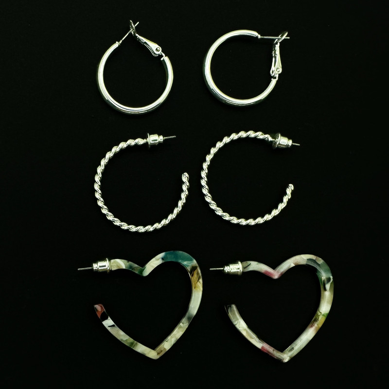 گوشواره زنانه اکسسورایز مدل قلب و حلقه ای مجموعه 3 عددی