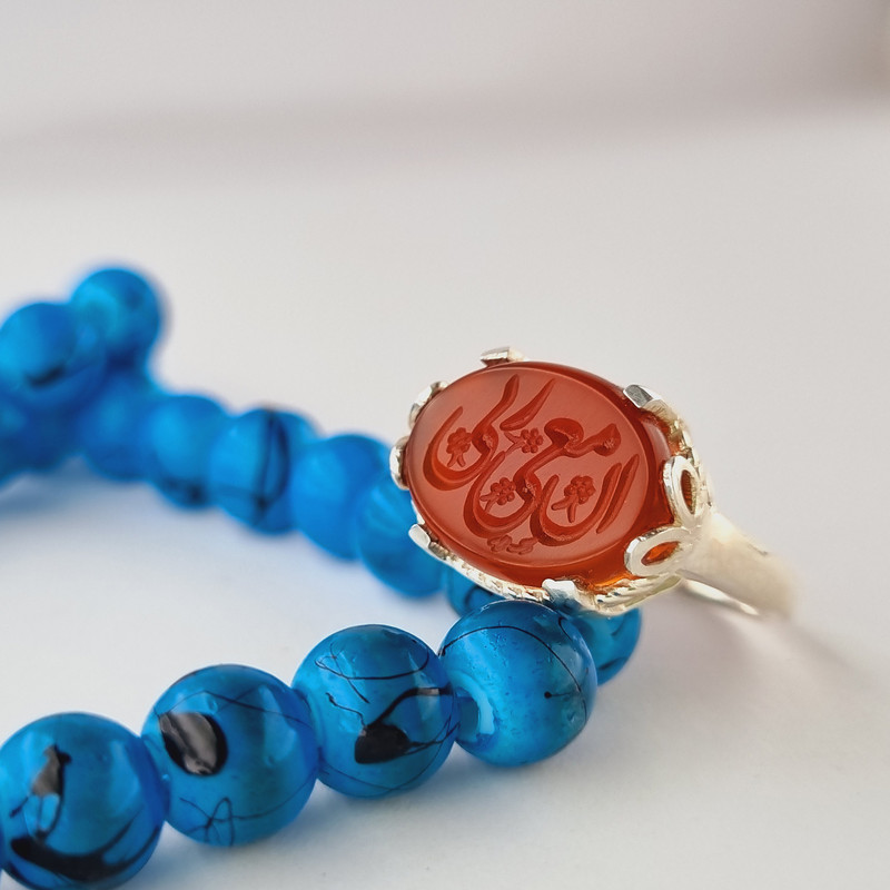 انگشتر نقره عقیق زنانه ملک زیور مدل سنجاقک طرح حکاکی ان معی ربی کد 128