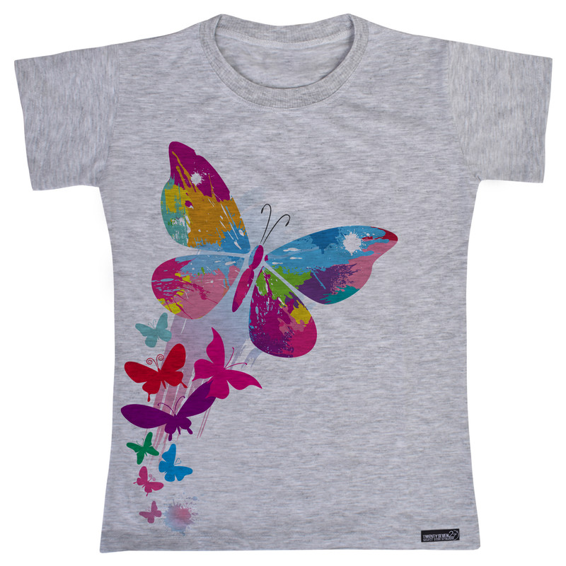 تی شرت آستین کوتاه دخترانه 27 مدل Colorful Butterfly کد MH807