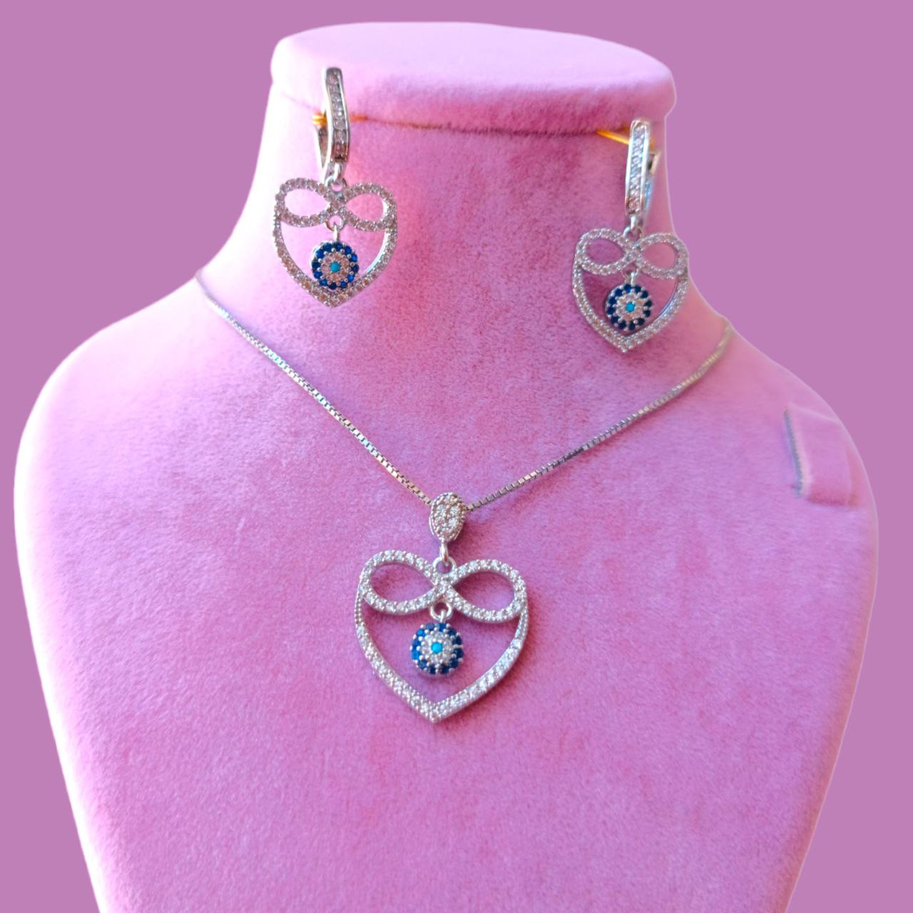 نیم ست نقره زنانه مدل چشم نظر قلب دار