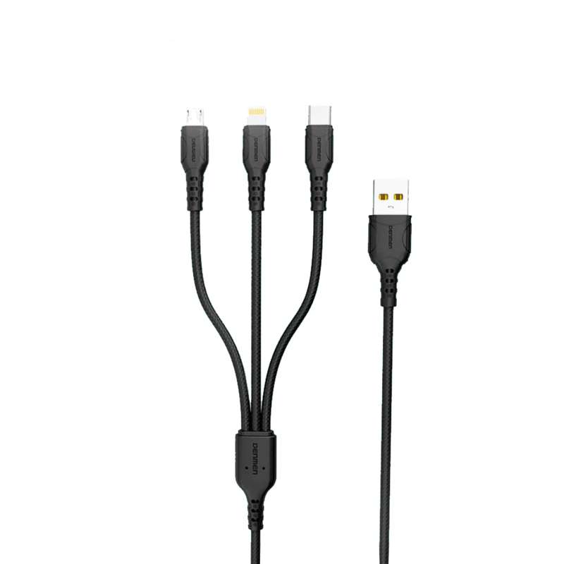 کابل تبدیل USB به لایتنینگ/USB-C/microUSB دنمن مدل D05E100 طول 1 متر