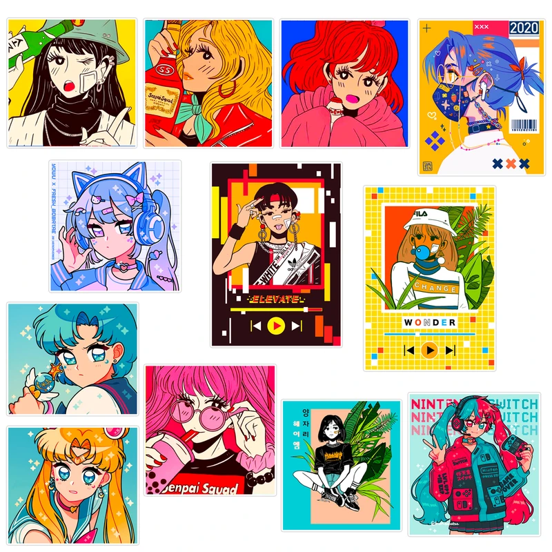 استیکر لپ تاپ ماسا دیزاین طرح anime کد V0032 مجموعه 12عددی