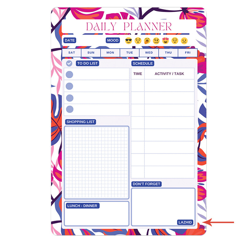 تخته وایت برد آهنربایی لاژید طرح پلنر روزانه مدل آهنربایی سایز 20X30 سانتیمتر