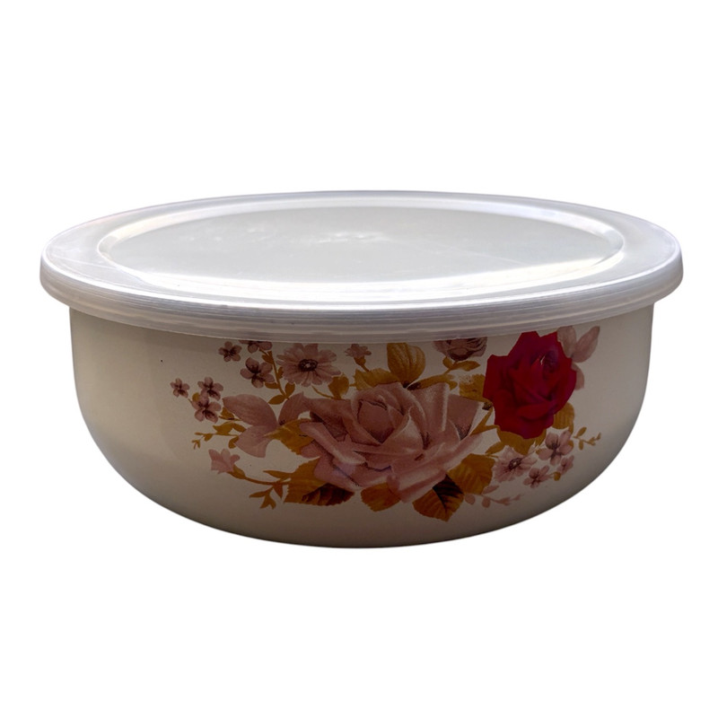 ظرف نگهدارنده با بدنه لعابی مدل گل رز مناسب برای قرار دادن در یخچال و فریزر مجموعه 5 عددی
