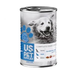 کنسرو سگ یو اس پت مدل گوشت گوساله و مرغ وزن 400 گرم 