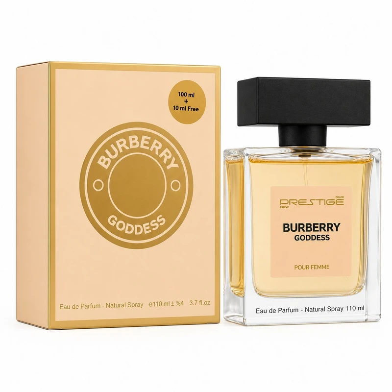 ادوپرفیوم زنانه نیو پرستیژ کالر مدل burberry goddess با رایحه شیرین و معطر حجم 110 میلی لیتر