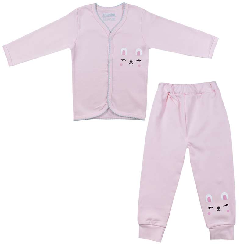 ست شومیز و شلوار نوزادی  مانینی مدل گلدار کد 1 رنگ صورتی