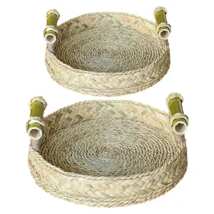 سینی حصیری مدل دسته بامبو مجموعه 2 عددی