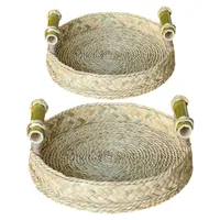 سبد حصیر بافی مدل بامبو طرح گرد مجموعه 2 عددی