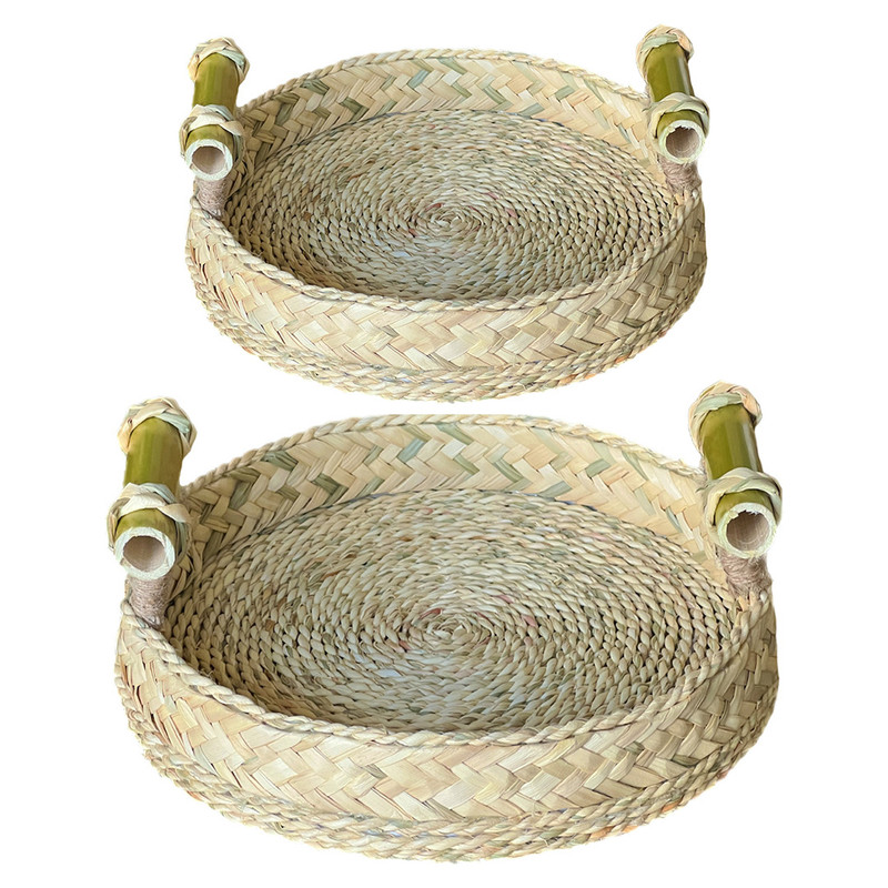 سینی حصیر بافی مدل طبیعت مجموعه 2 عددی