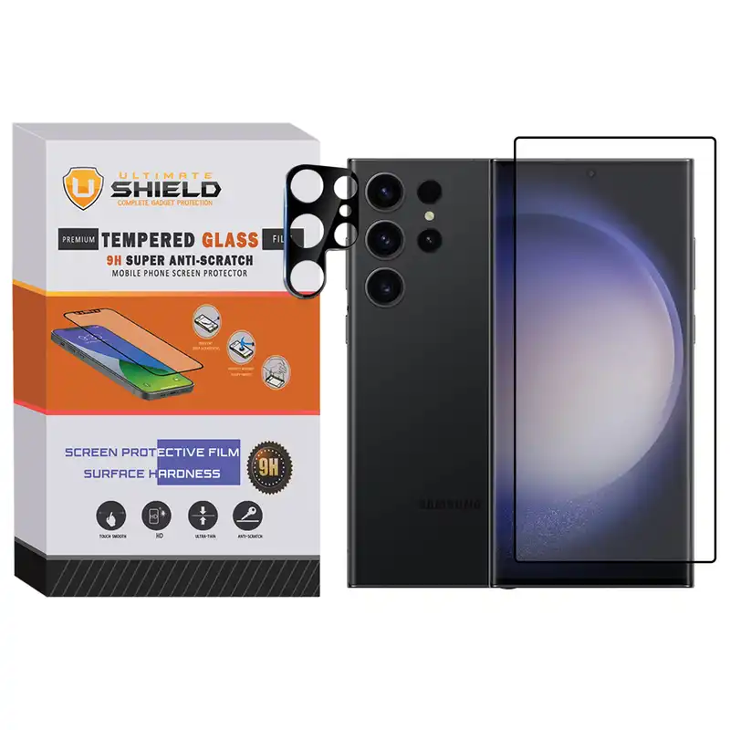 محافظ لنز دوربین آلتیمیت شیلد مدل 3D-FT مناسب برای گوشی موبایل سامسونگ Galaxy S23 Ultra به همراه محافظ صفحه نمایش