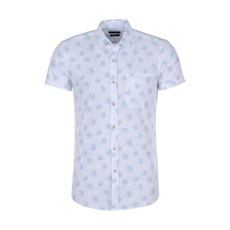 پیراهن مردانه ال سی وایکیکی طرح هاوایی مدل 0SD043Z8-E5X-OPTICWHITE