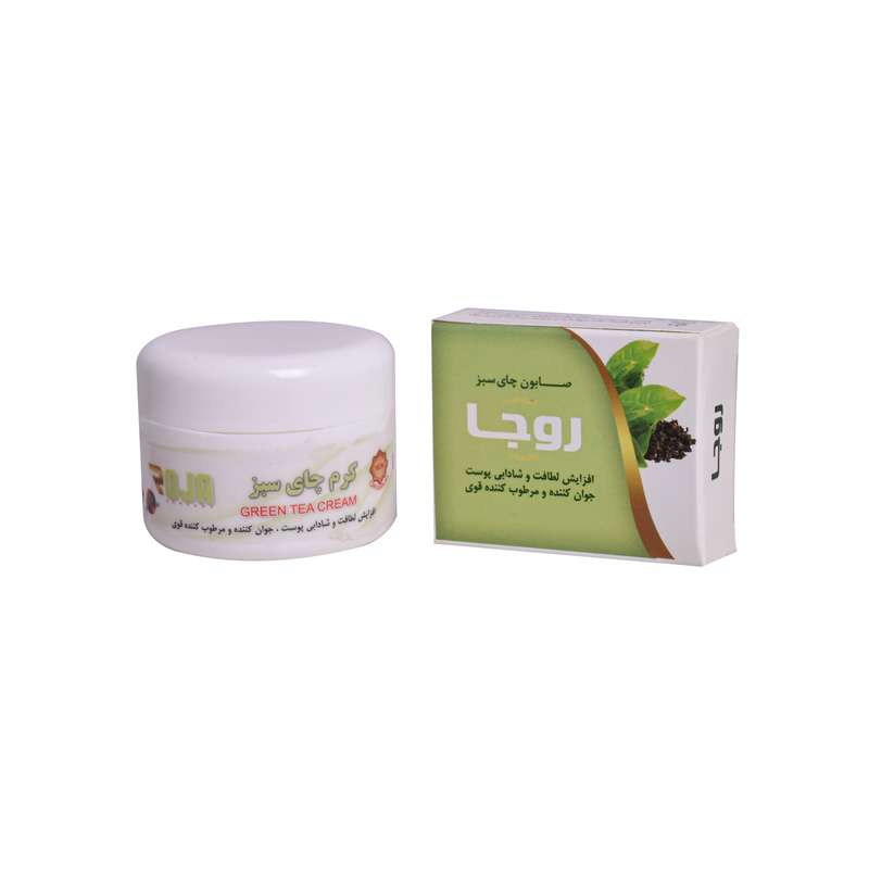 کرم مرطوب کننده روجا مدل چای سبز حجم 70 میلی لیتر به همراه صابون شستشو روجا مدل چای سبز وزن 20 گرم کرم مرطوب کننده روجا مدل چای سبز حجم 70 میلی لیتر به همراه صابون شستشو روجا مدل چای سبز وزن 20 گرم