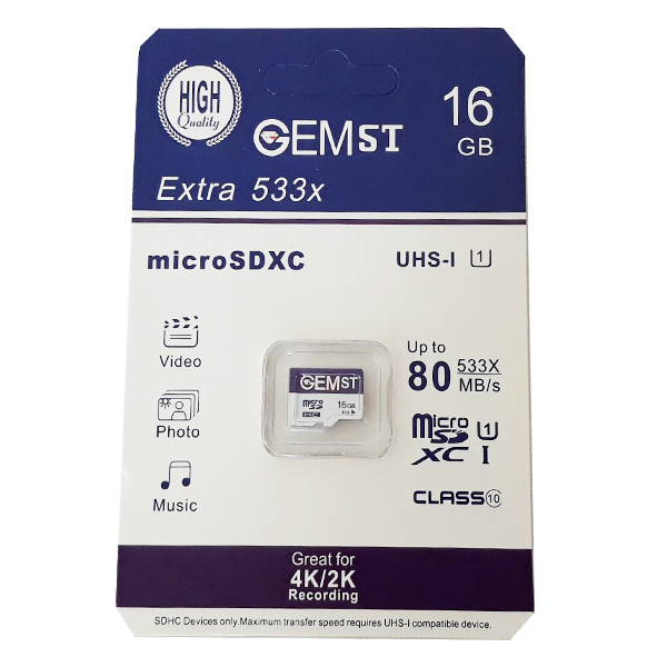 کارت حافظه microSDXC جم اس تی مدل Extra 533x کلاس 10 استاندارد UHS-I سرعت 80MBps ظرفیت 16 گیگابایت