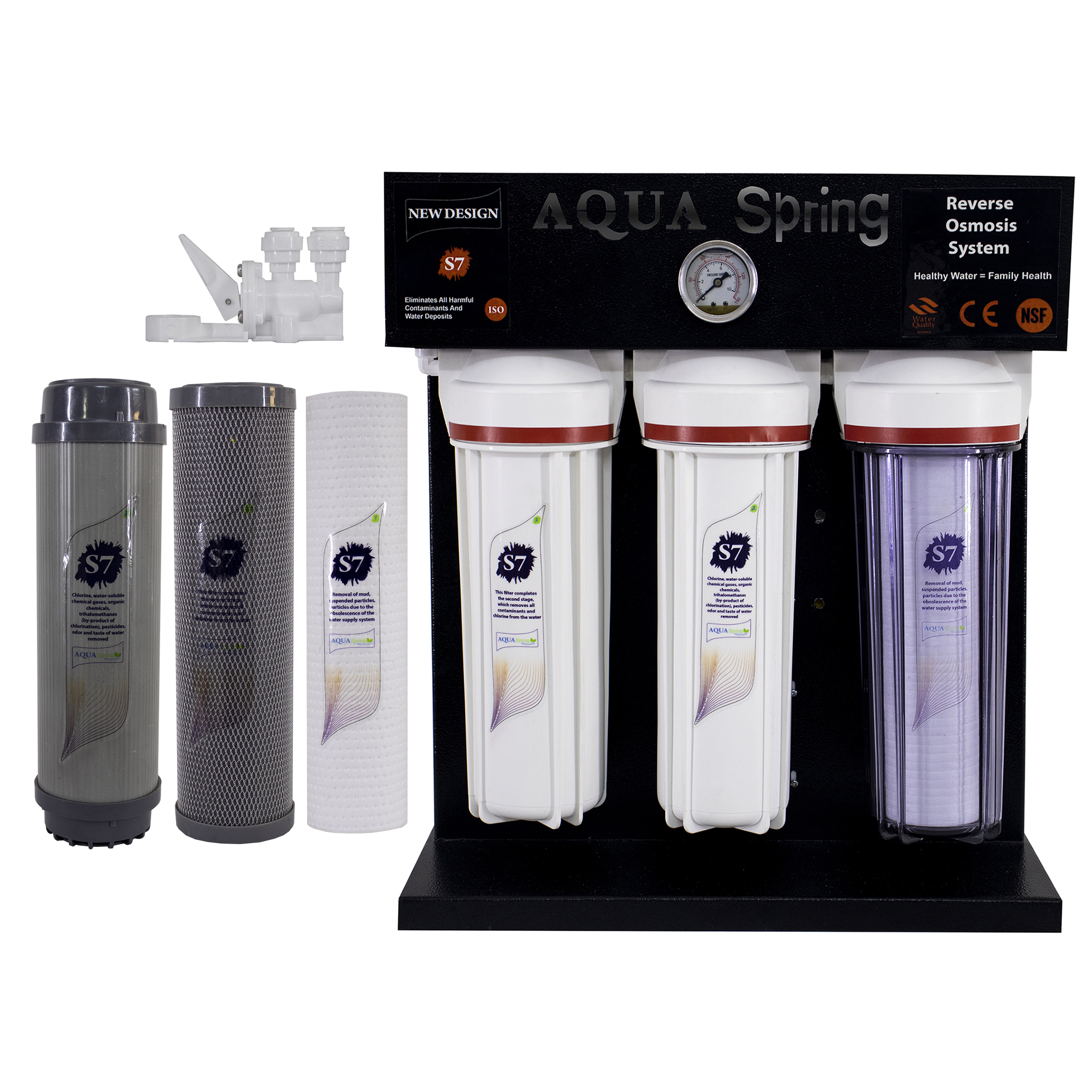 دستگاه تصفیه کننده آب آکوآ اسپرینگ مدل RO-S7 -BZ 7001 به همراه فیلتر مجموعه سه عددی و کیت نشتی گیر