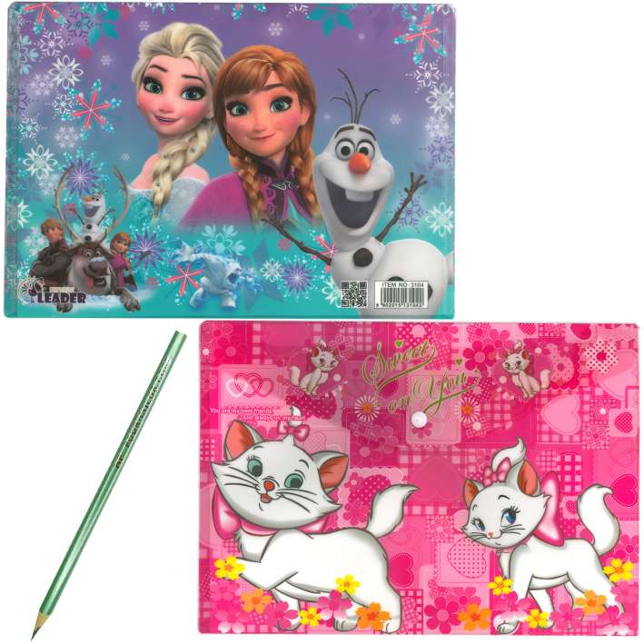 پوشه دکمه دار لیدر مدل دخترانه کد 07 به همراه مداد مجموعه 3 عددی